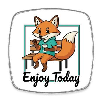 Fox on bench with hoodie coffee - Square fridge magnet - white - Front