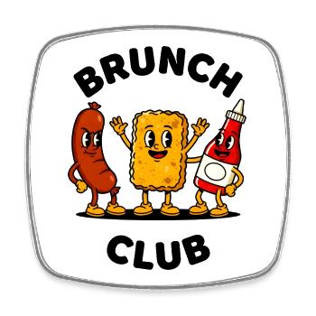 Brunch Club Retro Cartoon Food Fun Design - Square fridge magnet - white - Front