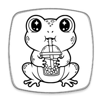 Niedlicher Frosch mit Bubble Tea Line Art Design - Viereckiger Kühlschrankmagnet - Weiß - Vorne