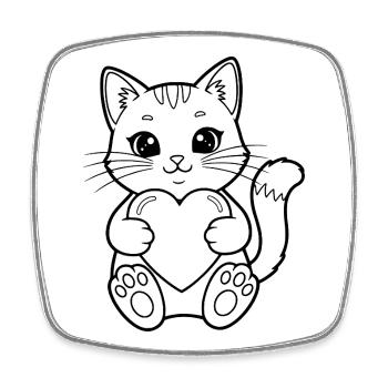 Chat au cœur – pour les amoureux des chats et les romantiques - Magnet carré - blanc - Devant