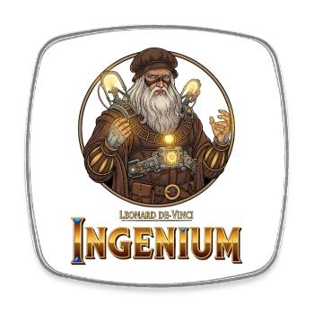 Ingenium Léonardo: Sorcier Steampunk - Magnet carré - blanc - Devant