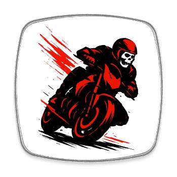 Motard squelette - Moto Biker - Magnet carré - blanc - Devant