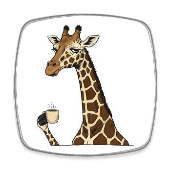 Tired Giraffe with Coffee – Funny Motif - Square fridge magnet - white - Front