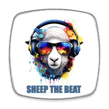 Sheep The Beat: Buntes Kopfhörer-Schaf - Viereckiger Kühlschrankmagnet - Weiß - Vorne