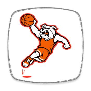 Bulldog Basketball Slam Dunk Maskottchen - Viereckiger Kühlschrankmagnet - Weiß - Vorne