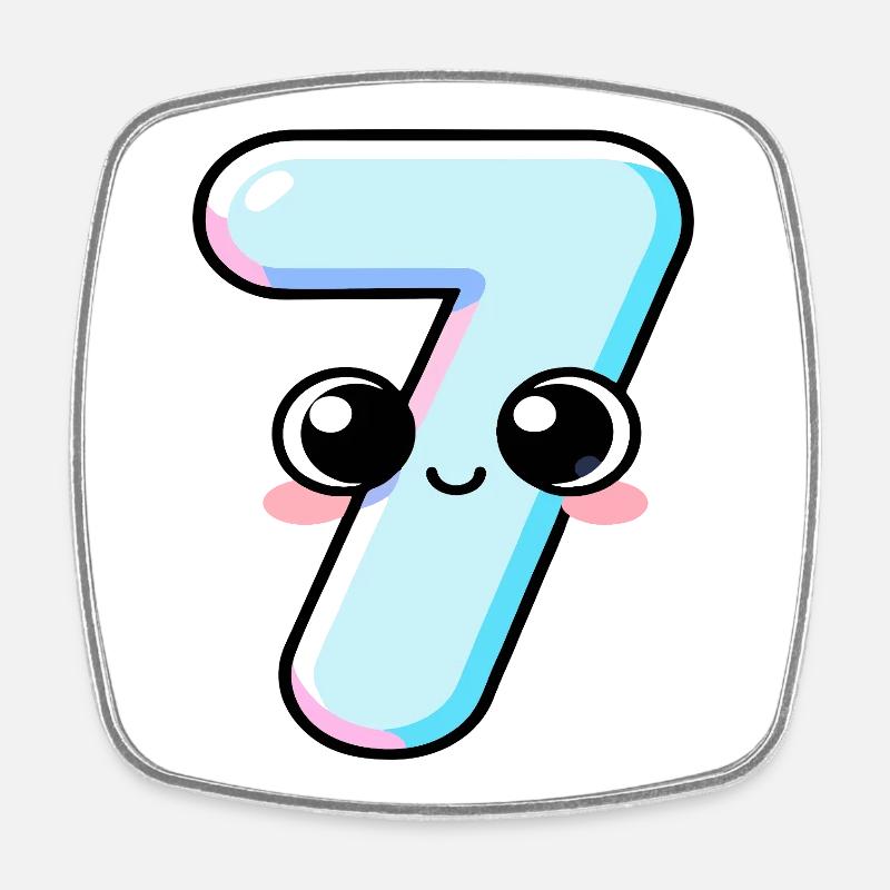 Number 7 Kawaii Cake - Square fridge magnet - white
