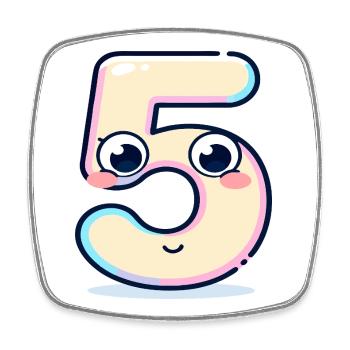 Numéro 5 Kawaii Pastel - Magnet carré - blanc - Devant