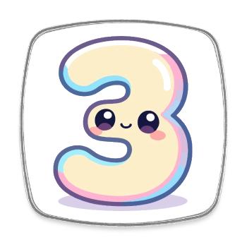 Nummer 3 Kawaii-Pastell - Viereckiger Kühlschrankmagnet - Weiß - Vorne