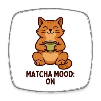 Matcha Mood Cat avec tasse à thé - Magnet carré - blanc - Devant