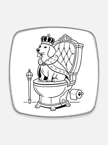 dackel thron toilette line art - Viereckiger Kühlschrankmagnet - Weiß
