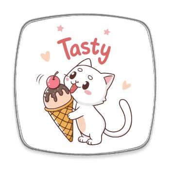 Leckere Eiscreme-Gourmetkatze - Viereckiger Kühlschrankmagnet - Weiß - Vorne