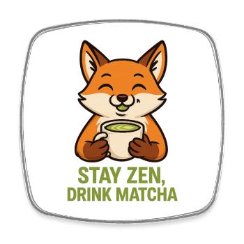 Zen fox drinks matcha - Square fridge magnet - white - Front