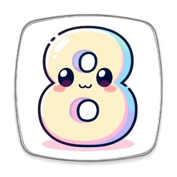 Number 8 Kawaii Rainbow - Square fridge magnet - white - Front