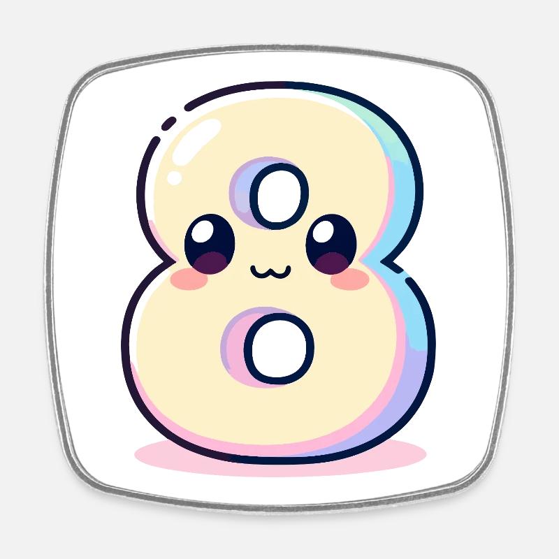 Numéro 8 Kawaii Rainbow - Magnet carré - blanc