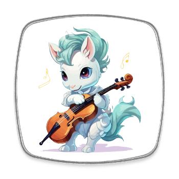 Musikpony mit Violine - Viereckiger Kühlschrankmagnet - Weiß - Vorne