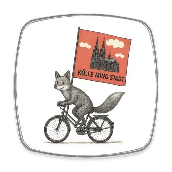Cologne Fox on Bicycle - Square fridge magnet - white - Front