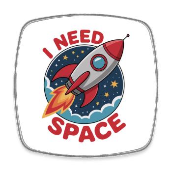 Rakete im Weltraum Cartoon style - 'I NEED SPACE - Viereckiger Kühlschrankmagnet - Weiß - Vorne