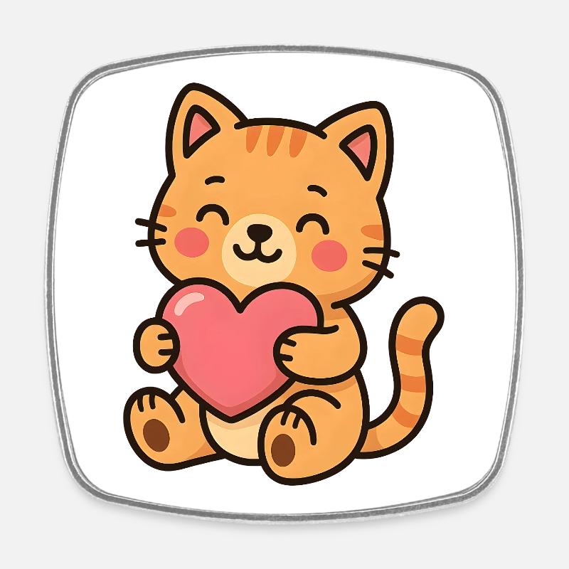 Cuddly kitten with pink heart - Square fridge magnet - white