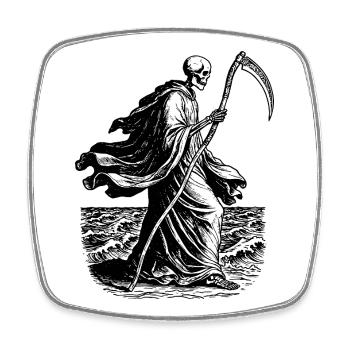 Skelett mit der Sense am Meer - Viereckiger Kühlschrankmagnet - Weiß - Vorne