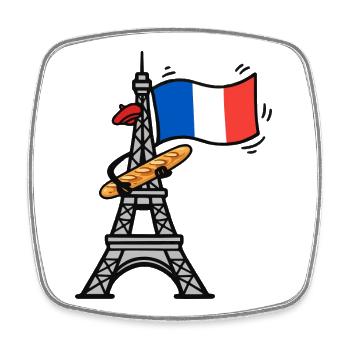 Baguette drôle de drapeau français de la Tour Eiffel - Magnet carré - blanc - Devant