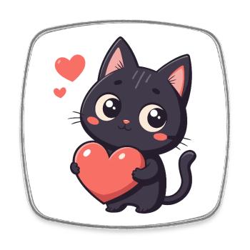 Chat noir cœur kawaii - Magnet carré - blanc - Devant