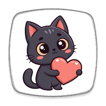 Black Cat Tender Heart - Square fridge magnet - white - Front