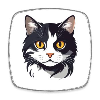 Black White Cat Head Graphic Cute Cat Gold Eyes - Square fridge magnet - white - Front