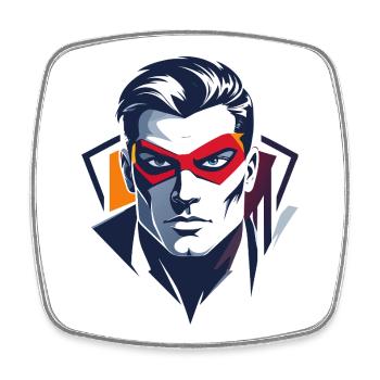 Hero Portrait Red Mask Comic Superhero Character - Square fridge magnet - white - Front