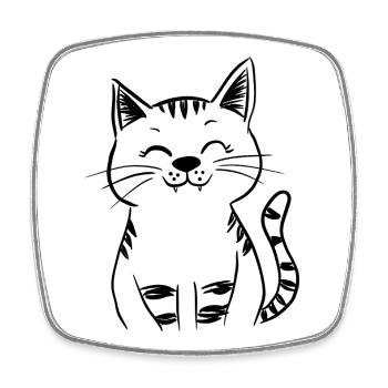 Minimal Smiling Cat Line Art – Happy Kitty - Square fridge magnet - white - Front