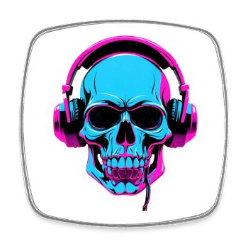 Neon Skull mit Kopfhörern - Viereckiger Kühlschrankmagnet - Weiß - Vorne