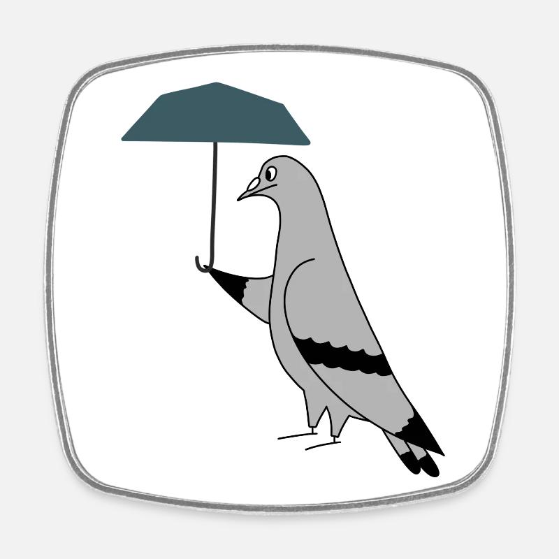 Pigeon with Umbrella – Urban Minimal Illustration - Square fridge magnet - white
