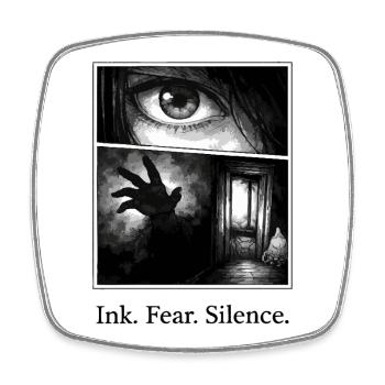 Ink Fear Silence – dark manga horror motif - Square fridge magnet - white - Front