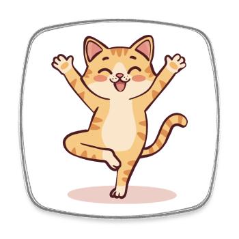 Dessin animé Yoga Cat | Mignonne posture du chat méditant - Magnet carré - blanc - Devant