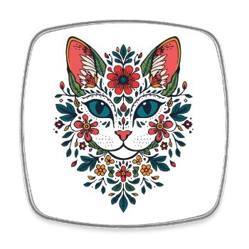 Flower Blossom Cat Portrait - Square fridge magnet - white - Front