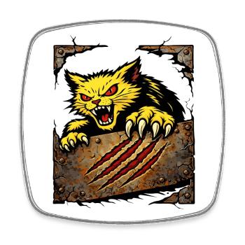 Ferocious Cat Scratch Attack Illustration - Square fridge magnet - white - Front
