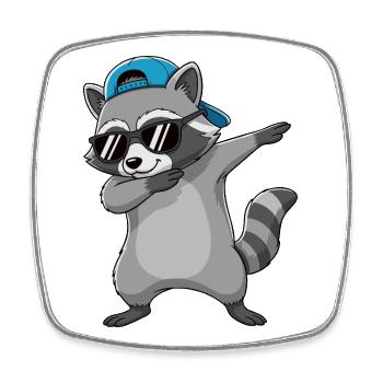 Cool Dabbing Raccoon Sonnenbrillen-Cartoon-Kunst - Viereckiger Kühlschrankmagnet - Weiß - Vorne