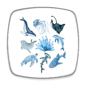 Ocean animals - Viereckiger Kühlschrankmagnet - Weiß - Vorne