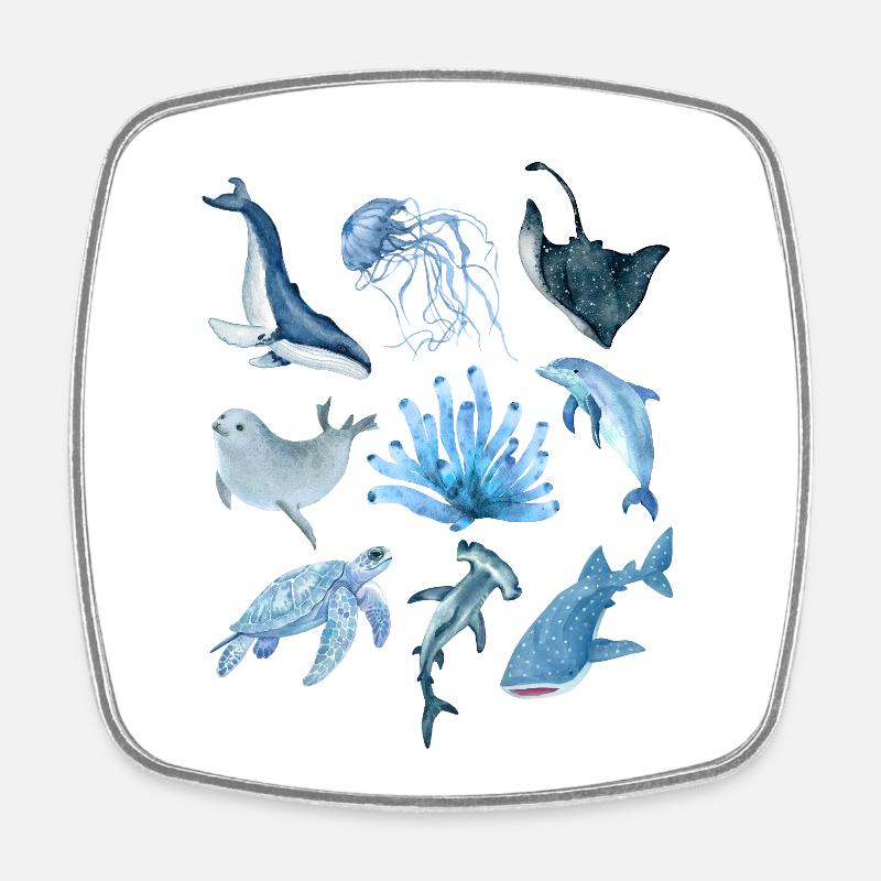 ocean animals - Square fridge magnet - white