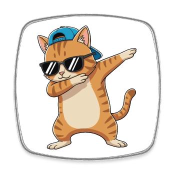 Cool Dabbing Cat Sunglasses Cartoon Art - Square fridge magnet - white - Front