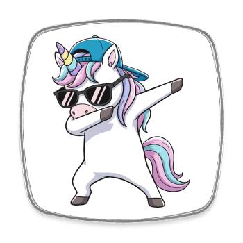 Coole Dabbing Einhorn-Sonnenbrille Cartoon-Kunst - Viereckiger Kühlschrankmagnet - Weiß - Vorne