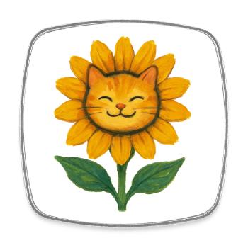 Sunflower Cat Smile Watercolor - Square fridge magnet - white - Front