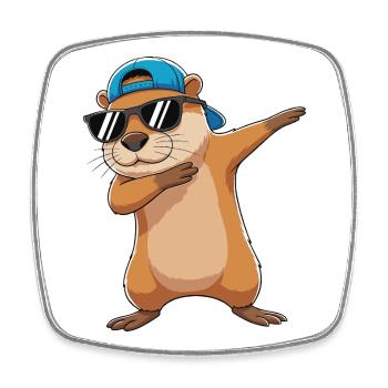 Cool Dabbing Otter Sunglasses Cartoon Art - Square fridge magnet - white - Front