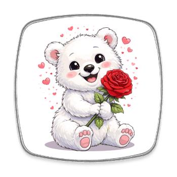 Süßer Bär mit Rose – Valentinstagsmotiv  - Viereckiger Kühlschrankmagnet - Weiß - Vorne