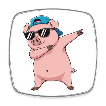 Dessin animé de lunettes de soleil en cochon à faire du dabing - Magnet carré - blanc - Devant