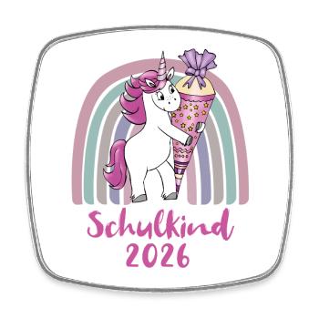Schulkind 2026 Einhorn mit Zuckertüte  - Viereckiger Kühlschrankmagnet - Weiß - Vorne