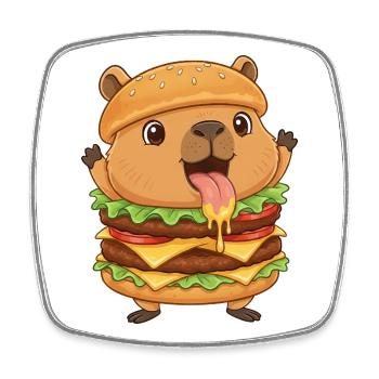 Mignon Fast-Food Cheeseburger de type capybara cartoon - Magnet carré - blanc - Devant