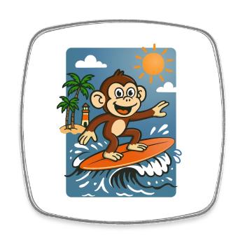 Surfing Monkey Cartoon - Summer Tropical Design - Square fridge magnet - white - Front