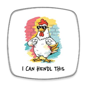 I Can Hendl This – Dialect Pun Chicken Rooster - Square fridge magnet - white - Front