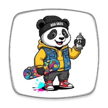 Asia Panda Skate Crew - Square fridge magnet - white - Front