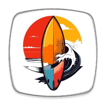 Surfboard Wave Red Sunset Waves Surfer Motif - Square fridge magnet - white - Front